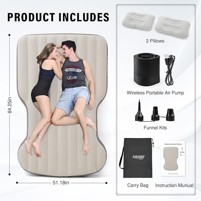 Self-Inflating Car Air Mattress for Tesla Model Y 2025 2024-2020 / Model Y Juniper 2026 Accessories Outdoor Camping Air Bed with 2 Pillows Built-in Pump Air Couch Flocking Air Cushion (Beige&Gray)