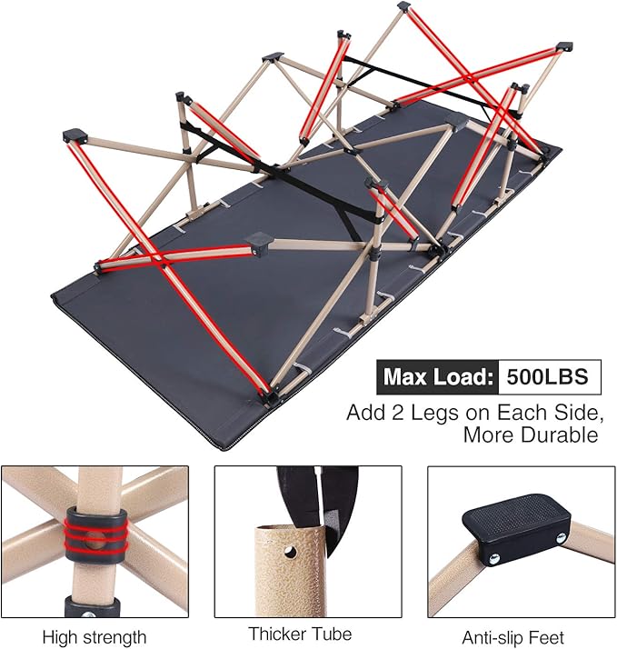 REDCAMP Oversized Camping Cots for Adults 500lbs, 33.5'' Extra Wide Tall Sleeping Cots Heavy Duty, XL Cots Portable for Outdoor Indoor Office, Dark Grey