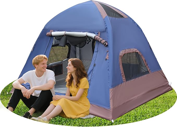 2-4 Person Inflatable Camping Tent | 60 Second Setup | 4 Season Waterproof (PU3000 Oxford) | All Weather Tent for Romantic Dates, Fall/Winter Camping, Hunting & Fishing