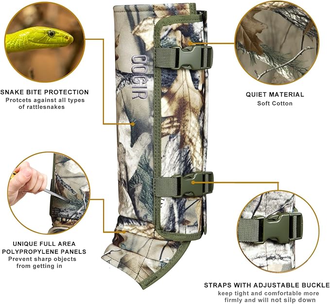QOGIR Snake Gaiters 3 Pack: Durable Snake Guards for Hunting, Snake Gaiter Leggings for Men & Women, Snake Bite Protection for Lower Legs, Snake Proof Gaiters