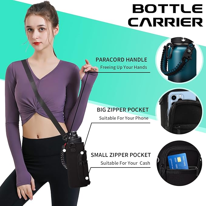 32/40/64/128 oz Insulated Water Bottle with straw & Spout Lids Keep Cold 48H Hot 24H, Large Water Flask Bottle with Shoulder Carrier Bag, Paracord Handle & Boot for Gym, Workout & Beach