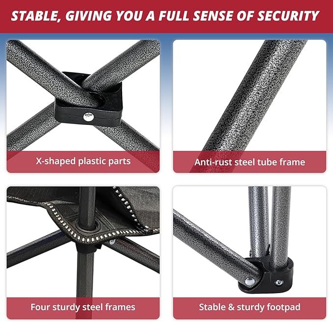 Mesh Folding Camping Chairs, Oversized Portable Outdoor Chairs, Weight Capacity 325 lbs with Cup Holder, Storage Pocket, Carry Bag Red