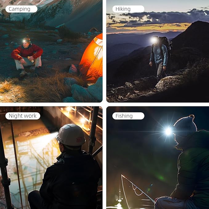 WARSUN Rechargeable Lightweight Headlamp 2 Packs – 750 Lumens Running & Helmet Light, LED Head Torch with Motion Sensor, 5 Modes, for Night Running, Fishing, Camping, Cycling, Work