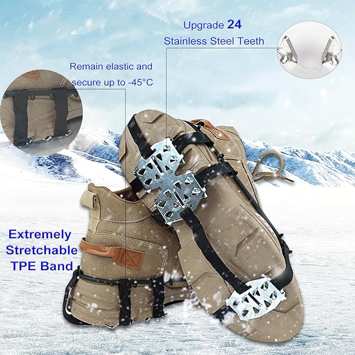 Universal Non Slip Gripper Spikes for Shoes, Ice Traction Cleat Grips with Steel Studs Crampon for Ice Sports