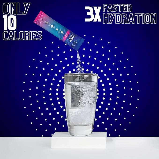 HydroMATE Electrolytes Powder Drink Mix Packets Hydration Accelerator Low Sugar Rapid Party Relief Recovery Vitamin C Plus Caffeine Strawberry 16 Count