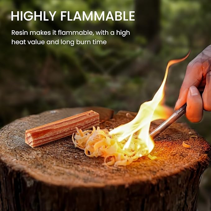 Ferro Rod Companion,High Resin Fatwood Fire Starter 4 Sticks,Waterproof Natural Tinder for Flint, Survival Gear Kit for Hiking, Camping, Bushcraft, Emergency Supplies