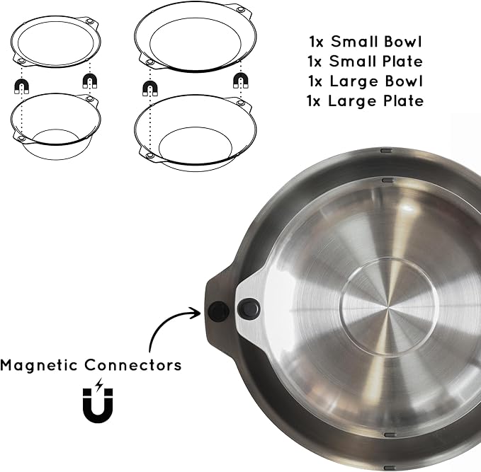 FULL WiNDSOR - MAGWARE - Magnetic Bowls and Plates Set - Stainless Steel Travel Dinnerware for Camping, Overlanding, Backpacking, Picnic, RV, Outdoor Dining Portable Tableware Mess Kit