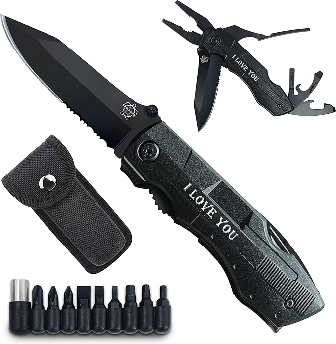 Gifts for Boyfriend Husband,6 in 1 Multifunction Pocket Knives with Screwdrivers Pliers Bottle Opener Durable Sheath,for Camping Work Daily Use,Birthday Gifts