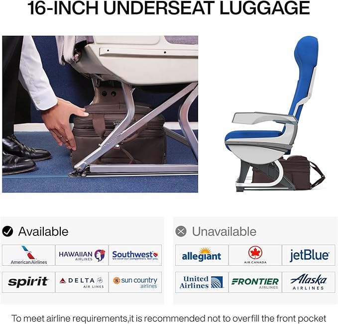 Hanke Softside Underseat Carry On Luggage with Wheels,Travel Luggage Rolling Bag Small Suitcase，Coffee, Underseater 16-Inch