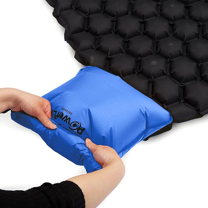 POWERLIX Double Inflatable Sleeping Pad - Camping Mattress for Backpacking, Hiking Traveling, Compact Camping Sleeping Mat for 2 Person, Portable Ultralight Camping Pad Air Mattress Blue