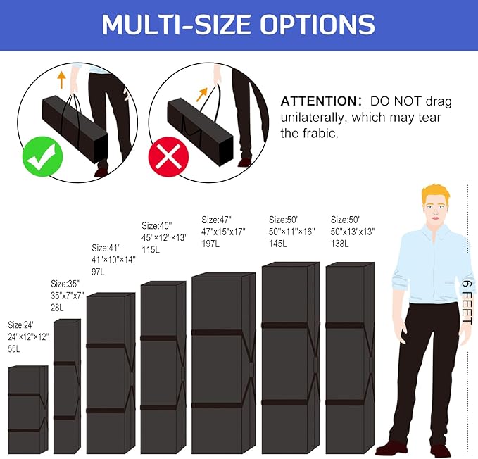 INFANZIA 50inch Sports Duffel Travel Bag, 145L Extra Large Duffel Luggage Bag with Upgrade Zipper, Water Resistant & Foldable Equipment Storage Bag for Camping Tent Tripod Fishing