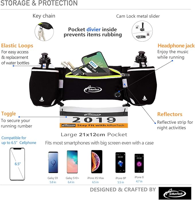 AiRunTech Hydration Running Belt with Water Bottle, Running Fanny Pack for Phone and Wallet Holder, Running Bag Runners Essentials Accessories Marathon Triathlon Walking Jogging Gear Gift