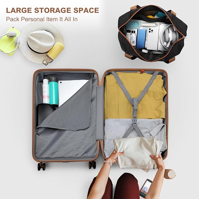 Kono Suitcase Set 3 Piece Luggage Set Expandable(only 28") Carry On Hardside Luggage with TSA Lock Spinner Wheels (Apricot Black, 6 piece set)