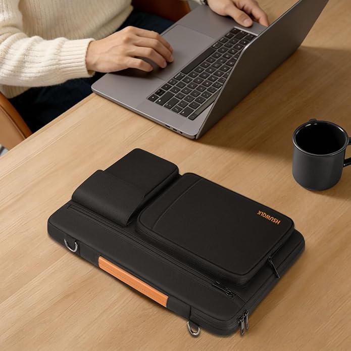 360 Protective Laptop Shoulder Bag 15.6 inch,15-15.6 inch Lightweight Computer Bags Compatible with MacBook Pro 16 inch,HP,Dell,Lenovo,Asus Notebook,Side Open Messenger Bag with 5 Pockets&Strap, Black
