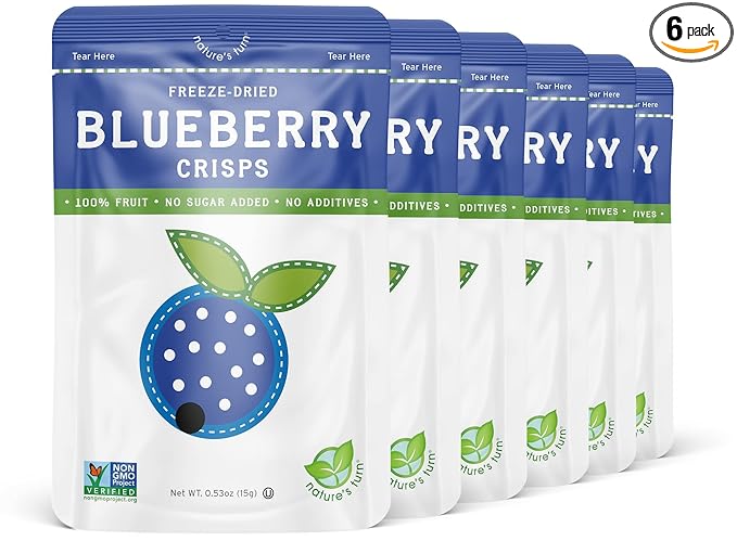Nature’s Turn Freeze-Dried Blueberry Crisps – Healthy, Gluten-Free, Crispy & Delicious, Plant-Based Snack, Ideal for Cereal, Smoothies, School Lunches, & On-the-Go, Pack of 6 (0.53 oz Each)