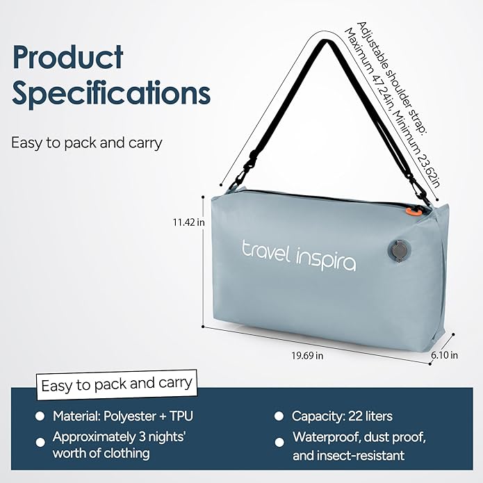 Vacuum Compression Bags IP67 Waterproof with Shoulder Strap Reusable Travel Space Saver for Carry On Suitcases and Backpack