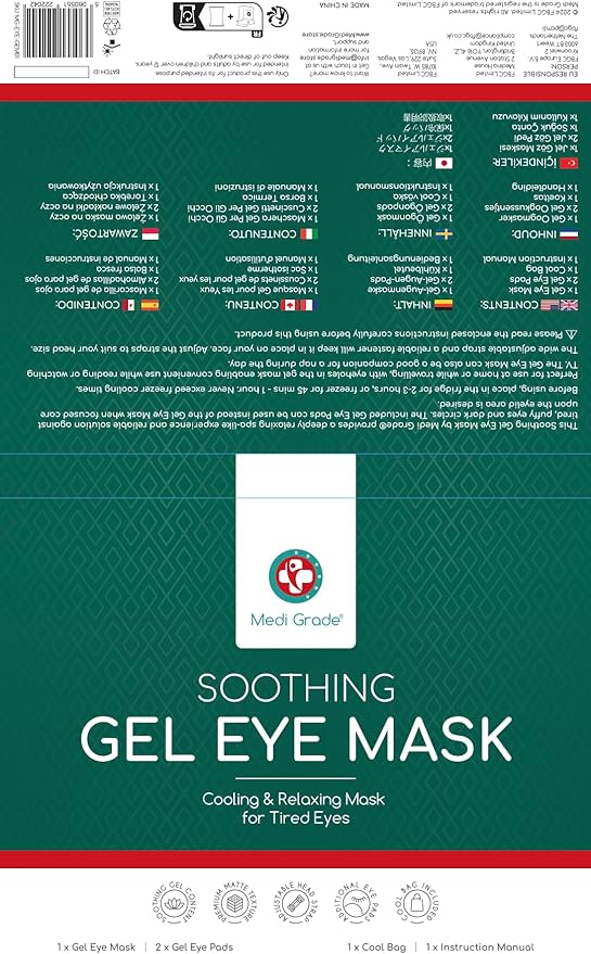 Medi Grade Cooling Eye Mask for Puffy Eyes, Allergies, Sinuses - Reusable Gel Eye Mask and Cooling Pads with Thermo-Bag for Dark Circles, Hangovers and Migraine Relief - Cold Eyemask