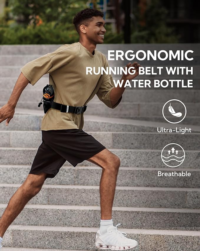 WATERFLY Running Water Bottle Belt: Hydration Fanny Pack Waist Bag for Women Men with Bottle Holder Hip Pack for Runners Walking Hiking Jogging (Bottle Not Included)