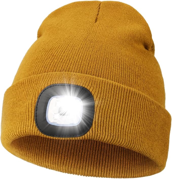 MELASA Unisex Hat with Light, USB Rechargeable Hands Free Headlamp LED Beanie, Winter Gifts for Men Dad Father Husband Him