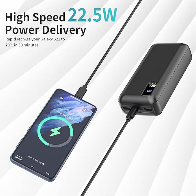 Power Bank 50000mAh 22.5W Fast Charging Portable Charger USB-C Quick Charge with 3 Outputs & 2 Inputs LED Display Huge Capacity External Battery Pack for Most Electronic Devices on The Market