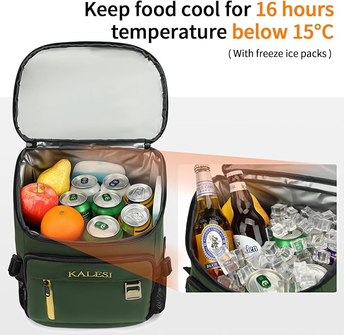 Kalesi Cooler Backpack 36 Cans Lightweight Insulated Backpack Cooler Leak-Proof Travel Camping Lunch Backpack Outdoor Cutlery Backpack for Men and Women