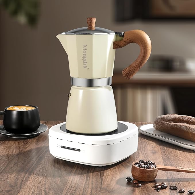 Stovetop Espresso Maker Moka Pot, Cuban Coffee Maker Stove top coffee maker Moka Italian Espresso Greca Coffee Maker Brewer Percolator, 9 Espresso Cups, 15 oz - White