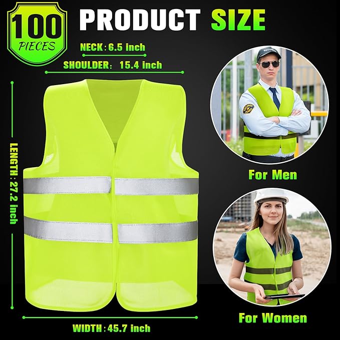 JaGely High Visibility Safety Vest Bulk Reflective Mesh Security Vest for Men Women Work Cycling Runner Neon