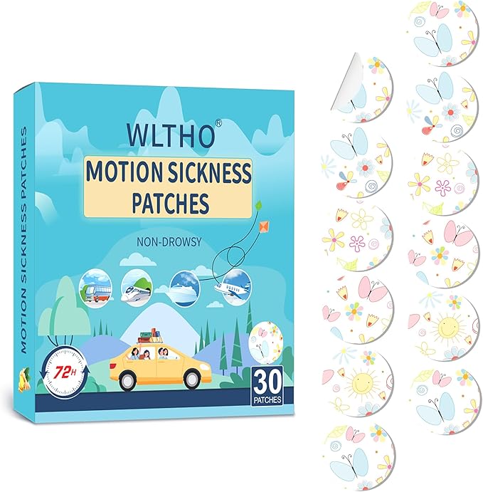 60ct Motion Sickness Patches Non Drowsy, Sea Sickness Patches for Cruise Ship Travel Essentials, Waterproof Car Sickness Patches Behind Ear Custom Butterfly Pattern