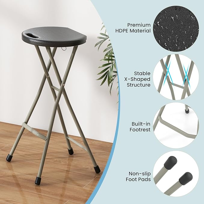 Goplus Folding Stool, 3 Pack 28 Inch Foldable Camping Seat for Adults with 550 lb Capacity, Portable Plastic Fold up Round Stool with Handle for Fishing Hiking Gardening BBQ