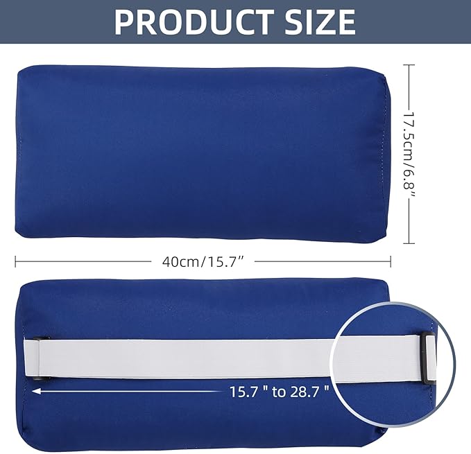 Headrest Pillow for Patio Chaise Lounge Chair, Outdoor Chaise Pillows with Adjustable Elastic Stripe Head Resting Pillows for Recliner Office Chair, Dark Blue