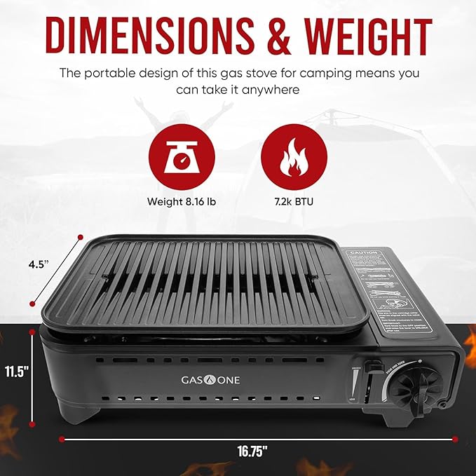 GasOne Propane or Butane Grill Stove GS-2400P Dual Fuel Portable Camping Grill Gas Stove with Carrying Case