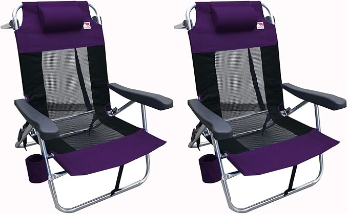 Multi-Position Flat Folding Mesh Ultralight Beach Chair (2-Pack) - Purple