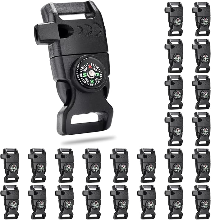 5/8 Inch Compass Flint Scraper Fire Starter Whistle Buckle Paracord Bracelet Outdoor Camping Emergency Survival Travel Kits