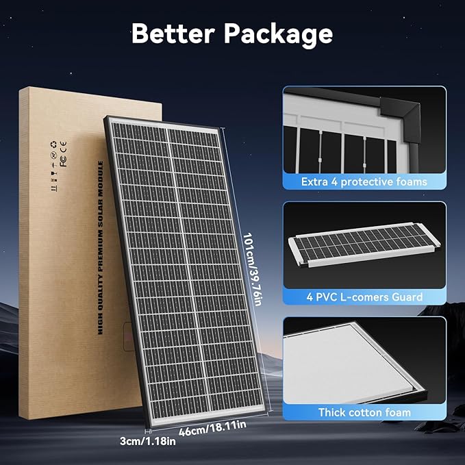 600 Watt Bifacial Solar Panel 6pcs 100 Watt, 18BB Monocrystalline Dual-Sided 12V/24V High Efficiency Module for RV, Boat, Cabin, Camping, Off-Grid Power Systems