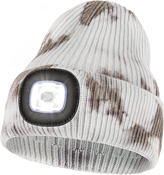 MELASA Unisex Hat with Light, USB Rechargeable Hands Free Headlamp LED Beanie, Winter Gifts for Men Dad Father Husband Him