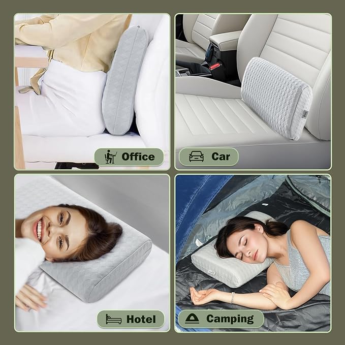 Vekkia Travel Pillow with Memory Foam, Portable and Compressible Camping Pillow with Washable Cover, Ergonomic Supportive for Sleeping, Ideal for Adults & Kids Travel, Hiking, Airplane, Car (Gray S)