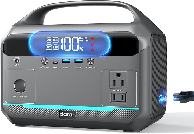 DARAN Portable Power Station 90,000mAh,LiFePO4 Battery 350W(Peak 600W) AC Outlets Power Station,Solar Generator Camping Power Bank Portable Charger for Emergency/Home/Outdoor/Camping Essentials