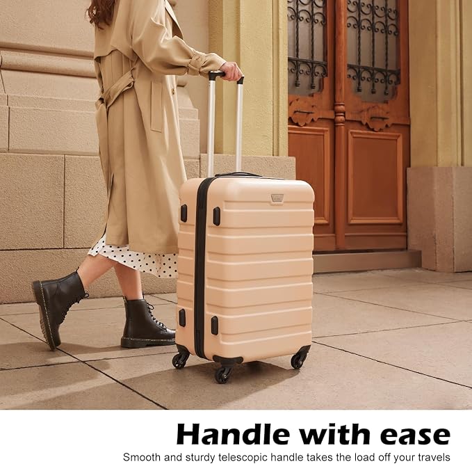 Coolife Luggage 3 Piece Set Suitcase Spinner Hardshell Lightweight TSA Lock (champagne new, 3 piece set(20in24in28in))