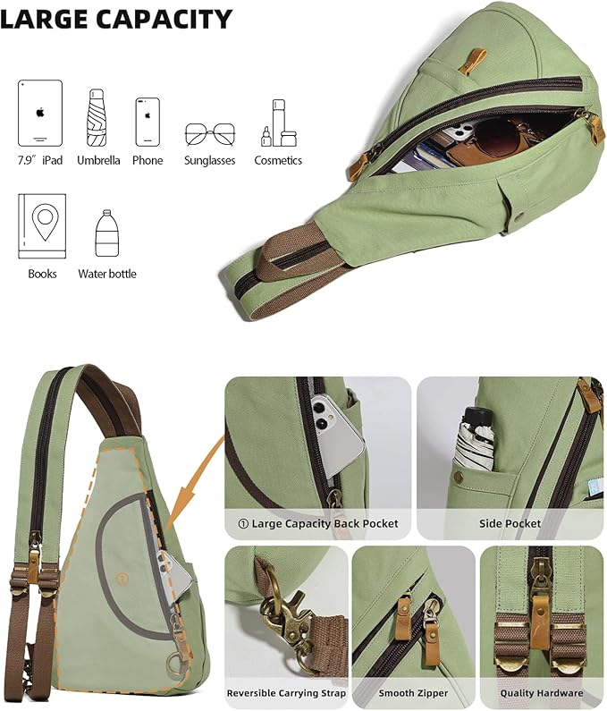 KL928 Canvas Sling Bag - Small Crossbody Backpack Shoulder Casual Daypack Rucksack for Men Women(Large Version)