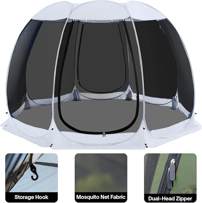 Alvantor Screen House Gazebo, 6-10-15 Person Pop Up Igloo Screened Canopy Tent with Mosquito Netting Sides, Instant UV Resistant Sun Shelter for Garden, Patio, Backyard