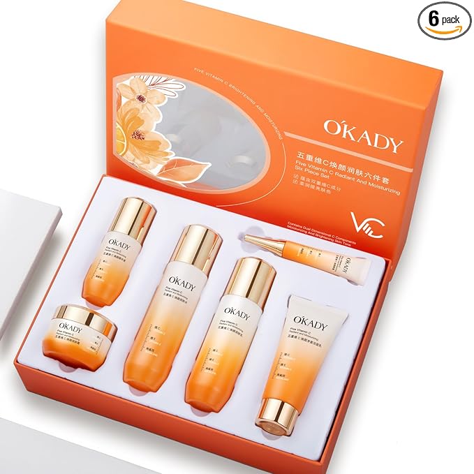 O'KADY Skincare Sets & Vitamin C ,Face Care Set for Women,Day & Night Skincare Gift with Cleanser, Toner, Serum, Eye Cream, Moisturizing Cream,Night Cream for Women Teen Girls Birthday(6 Pcs)