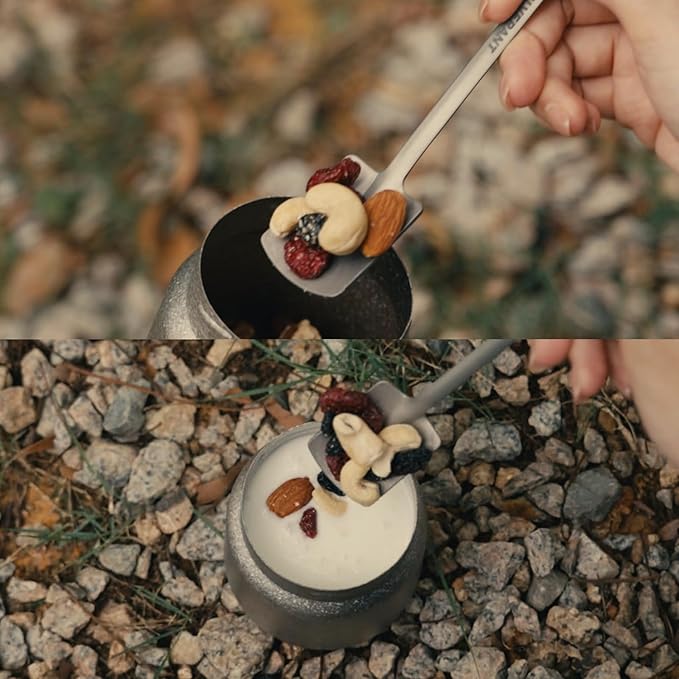 Shovel Spoon Titanium Reuseable Dessert Spoon for Tea Coffee Pudding Yogurt (Shovel Spoon-Square)