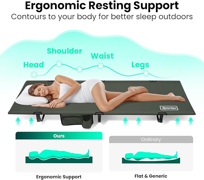 Portable Camping Cot, Sleeping Cots for Adults, Ultralight Backpacking Cot, Compact, Collapsible, Easy Set-Up, Supports 500lbs, Portable Camp Cot for Adults, Camping, Outdoors and Home, Green