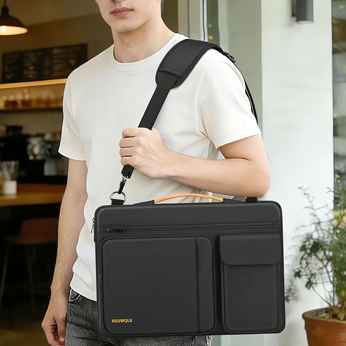360 Protective Laptop Shoulder Bag 15.6 inch,15-15.6 inch Lightweight Computer Bags Compatible with MacBook Pro 16 inch,HP,Dell,Lenovo,Asus Notebook,Side Open Messenger Bag with 5 Pockets&Strap, Black