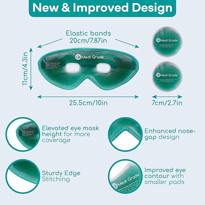 Medi Grade Cooling Eye Mask for Puffy Eyes, Allergies, Sinuses - Reusable Gel Eye Mask and Cooling Pads with Thermo-Bag for Dark Circles, Hangovers and Migraine Relief - Cold Eyemask