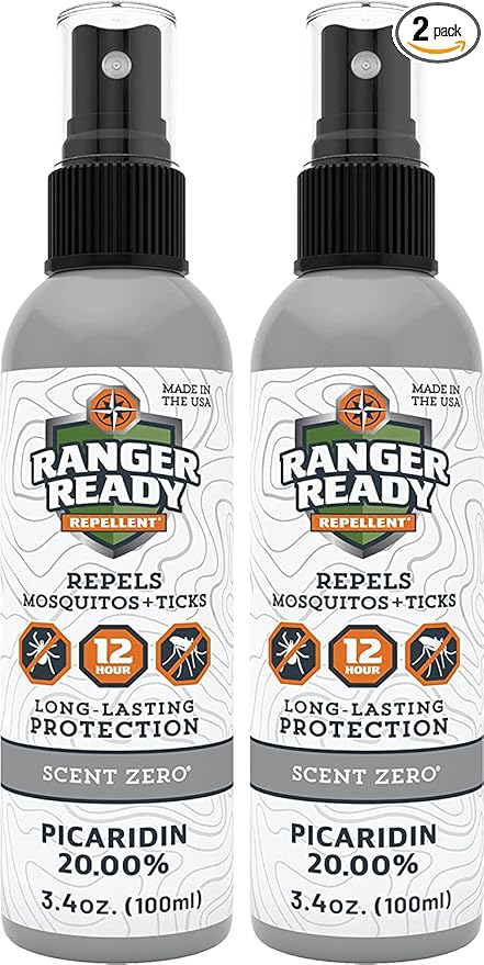 Ranger Ready Repellents Picaridin Insect Repellent Spray with Scent Zero - Mosquito Repellent and Tick Spray (3.4 oz., Pack of 2)
