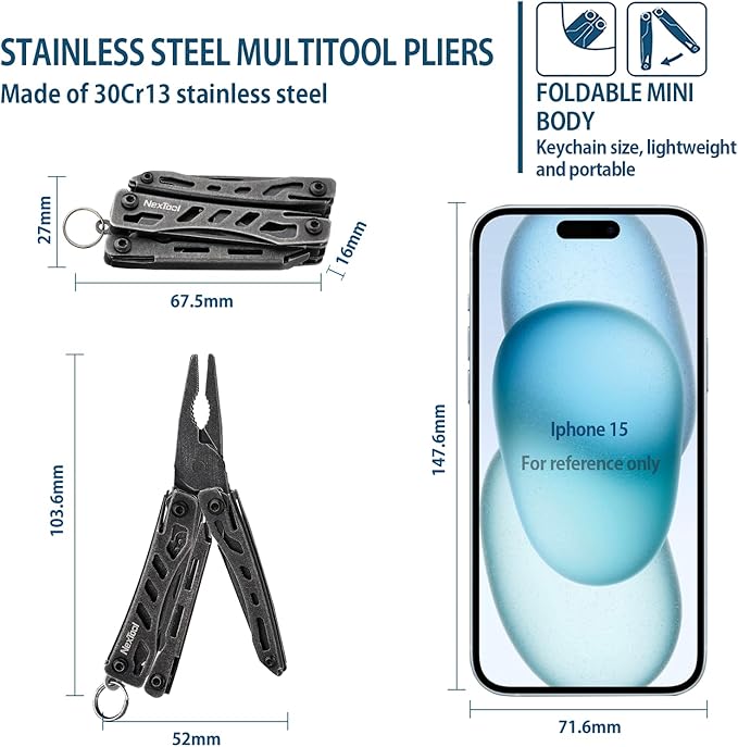 Nextool EDC Keychain Multitool, 10 in 1 Mini Pocket Knife Multi Tool with Needlenose Pliers, Scissors, Mini Useful Cool Gadgets for Men, Gifts For Dad Men Him Boyfriend-Dark