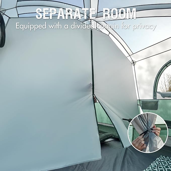 PORTAL 8 Person Tents for Camping, Easy Setup Cabin Tent with Large Porch, 2 Room, Waterproof Family Camping Tent for Outdoor Camping, Patio