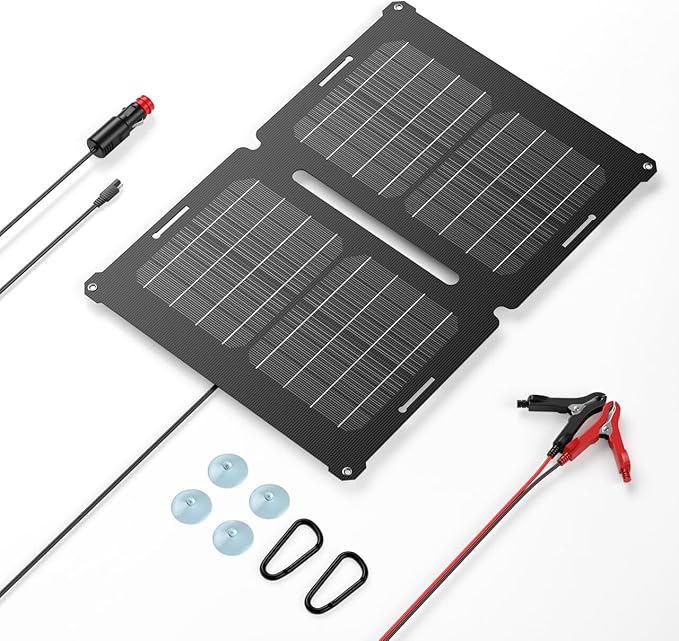 GRECELL 12V 25W Solar Battery Charger Maintainer, Portable Solar Panel Car Trickle Charger Waterproof 25 Watt Mono+ SAE Cables Kit for Truck Boat RV Motorcycle Truck Marine Vehicle Battery