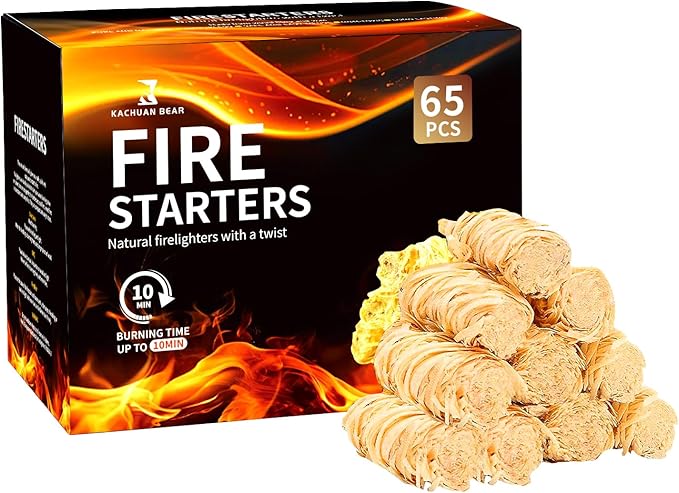 Fire Starter Sticks 65 pcs - Fire Starters for Campfire, Outdoor Fire Pit, Wood Stove, Logs Fireplaces, BBQ, Water Resistant & Odorless Firestarter - Camping Essentials